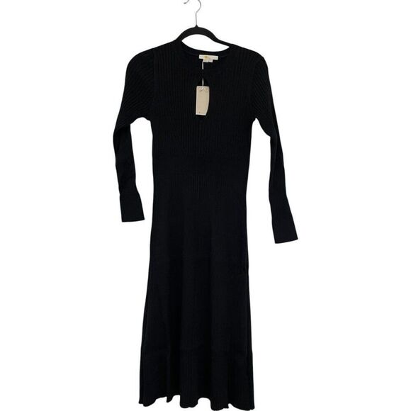 Boden Women Sweater Dress UK 14P US 10P Black Ribbed Knit Keyhole Neck D0436 NWT - Picture 2 of 10